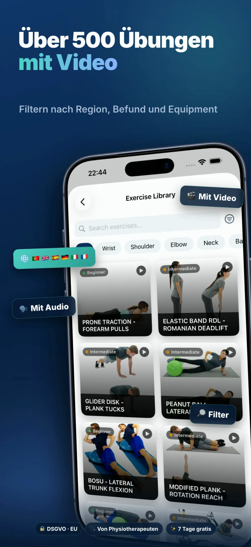 Übungsbibliothek — über 500 Übungen mit Video