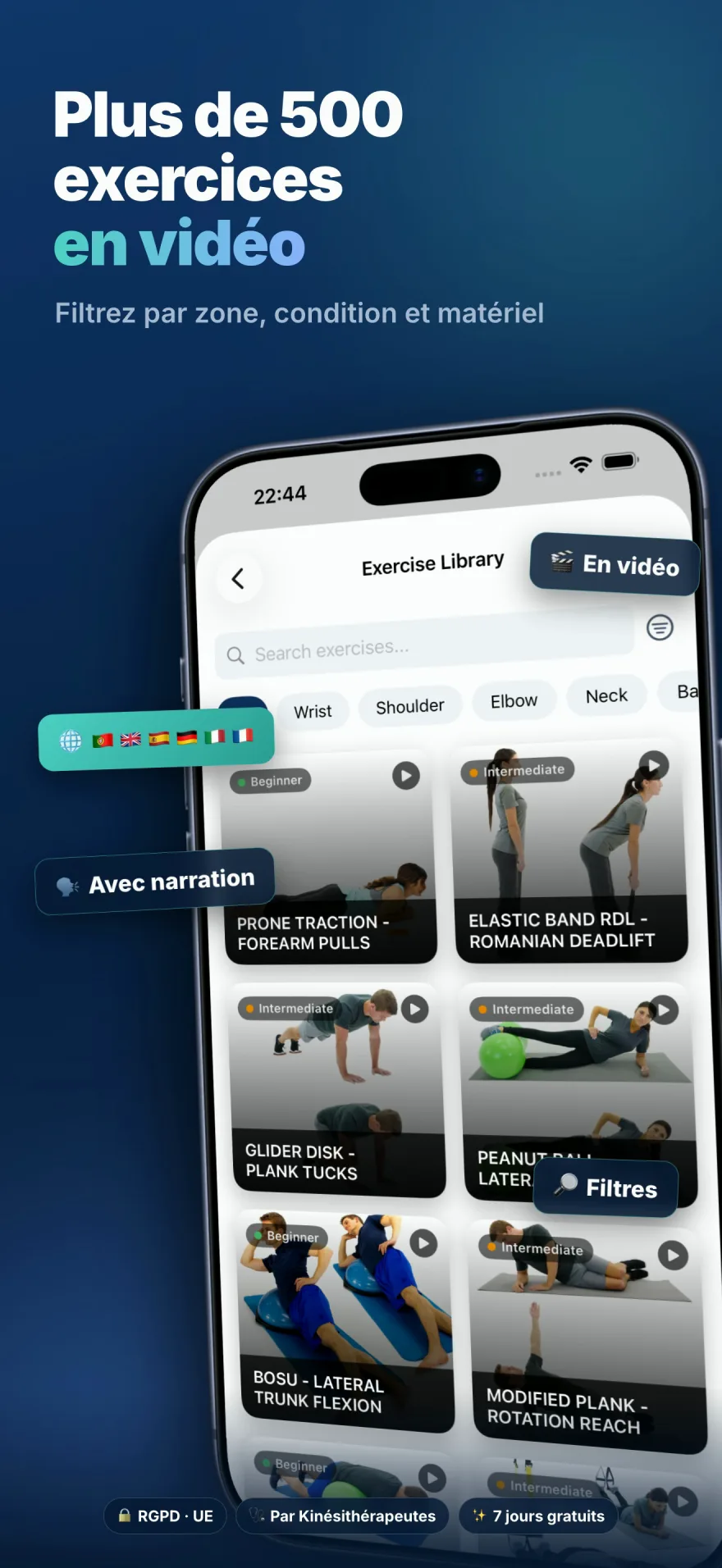 Bibliothèque d'exercices — plus de 500 exercices avec vidéo