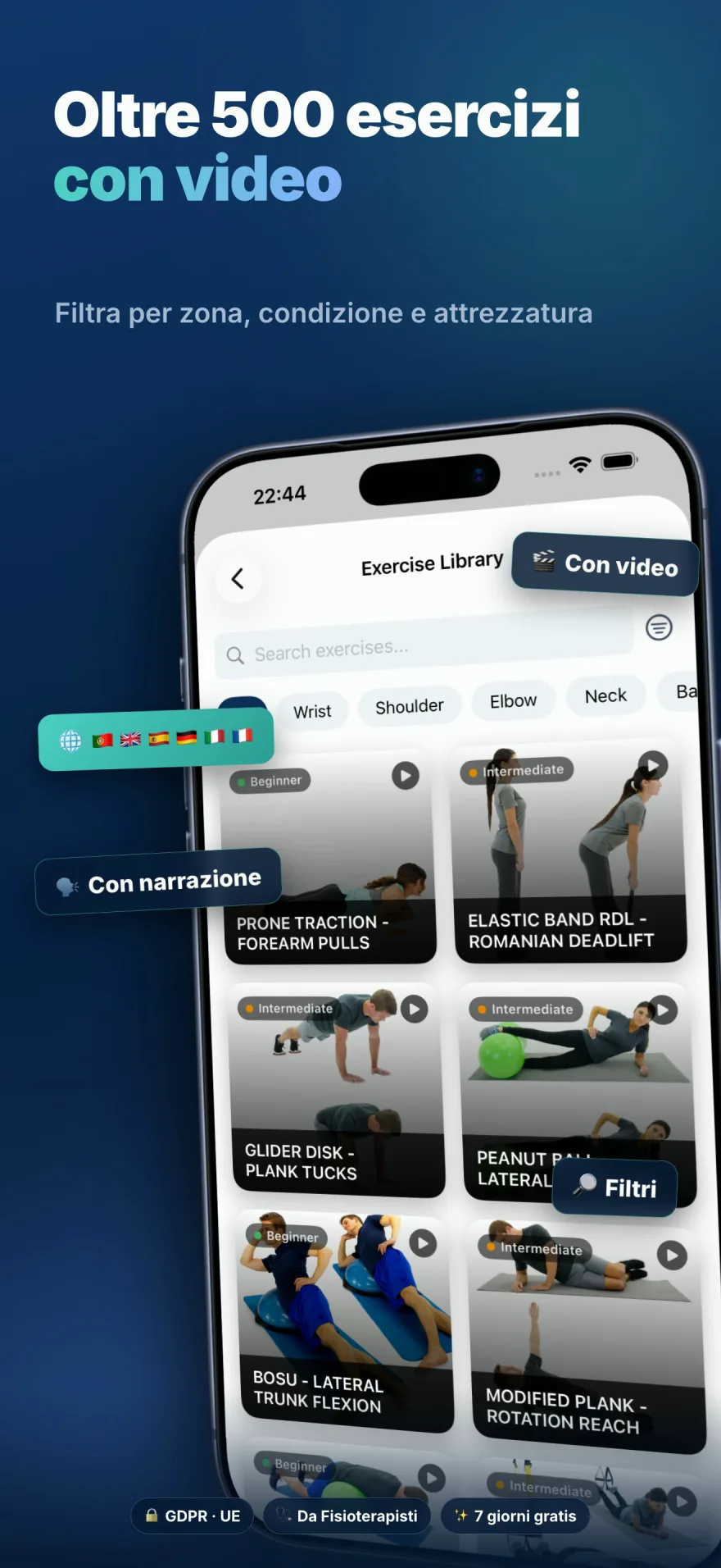 Libreria di esercizi — oltre 500 esercizi con video